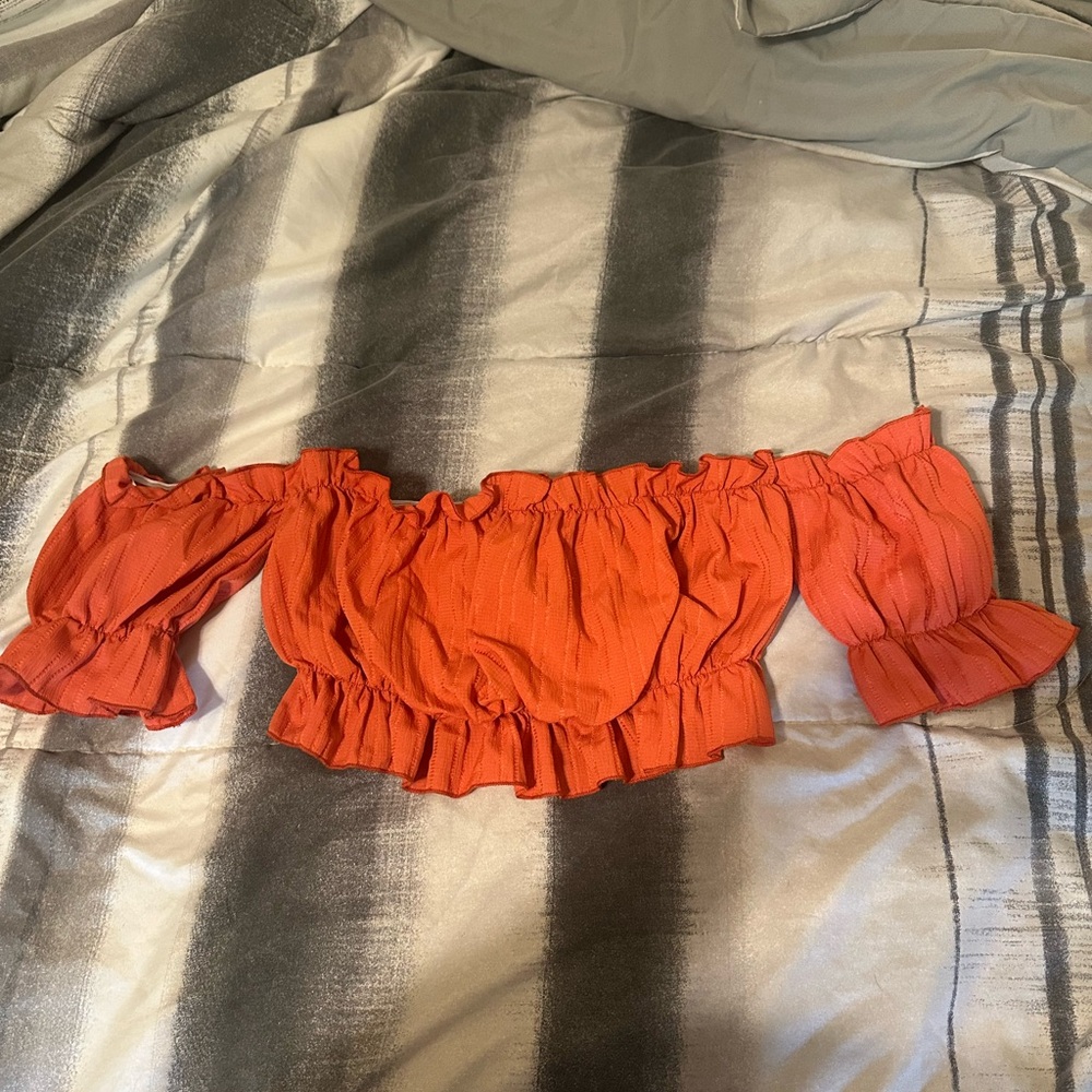 SHEIN Orange Ruffled Off-Shoulder Crop Top